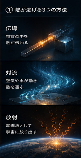 熱が逃げる3つの方法（伝導・対流・放射）
