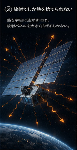 放熱パネルから放射で熱を捨てる宇宙データセンター衛星